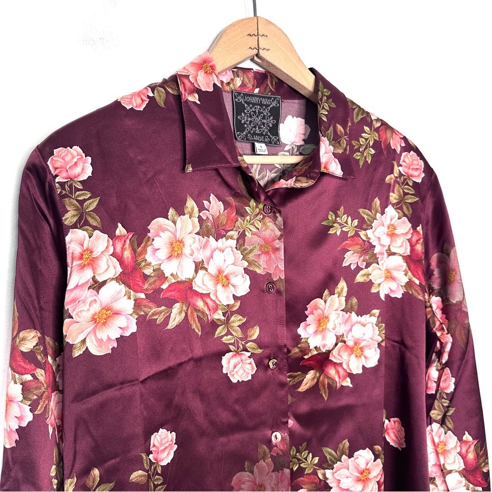 Johnny Was Winonna Silk Blouse Floral Button Up Roll Tab Sleeves Size Small - Picture 4 of 10